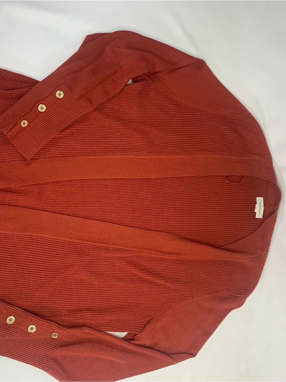 Calvin Klein Rust Open-Front Ribbed Cardigan - Picture 3 of 6